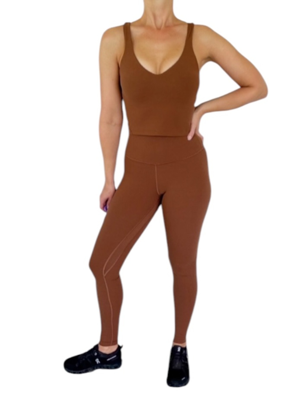 Lululemon brown matching crop top high rise full length leggings set size 6